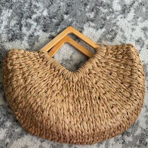 Woven Tan Purse with Wooden Handle